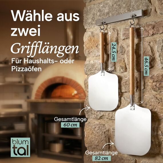 Blumtal Pizzaschieber 30,5x30,5 cm Fläche + abnehmbarer Holzgriff 24,5 cm - Pizzaschaufel ultra robust - Pizza Wender/Brotschieber - Zubehör Pizza Schaufel mit Aufhängehook - Pizzaschieber Holz