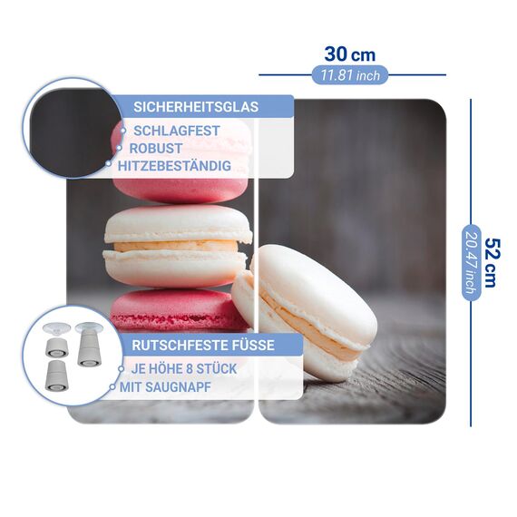 WENKO Herdabdeckplatte Universal Mod. Macarons, höhenverstellbar für alle Herdarten, Schneidebrett und Spritzschutz, Glas, 30 x 52 cm, 2-teilig