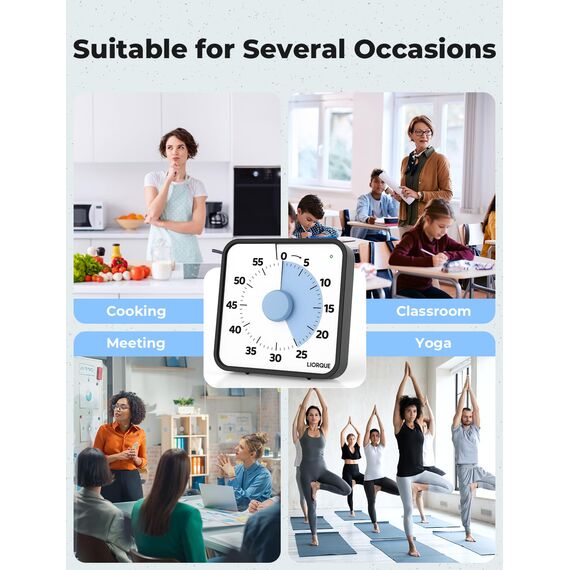 LIORQUE 19cm Visueller Timer 60 Minuten Countdown Timer mit großem Bildschirm für Kinder und Erwachsene Leiser Kurzzeitmesser für Küche Schule Büro Batterie inklusive