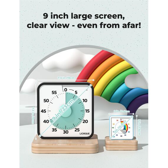 LIORQUE 19cm Visueller Timer 60 Minuten Countdown Timer mit großem Bildschirm für Kinder und Erwachsene Leiser Kurzzeitmesser für Küche Schule Büro Batterie inklusive (Cyan)