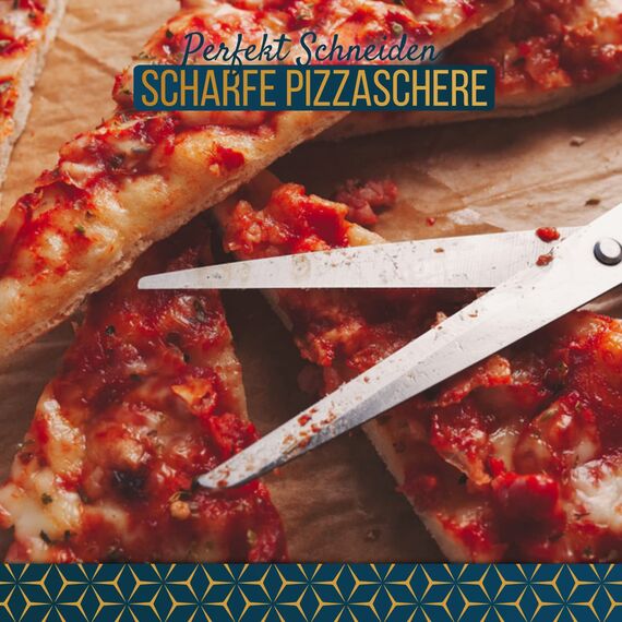 Raafi lebensmittelechte, scharfe Pizzaschere, schneidet Pizza, ohne die Beläge zu verschieben. Pizzaschneider Spülmaschinenfest, weicher Griff und multifunktionale Küchenschere, 27 cm lang
