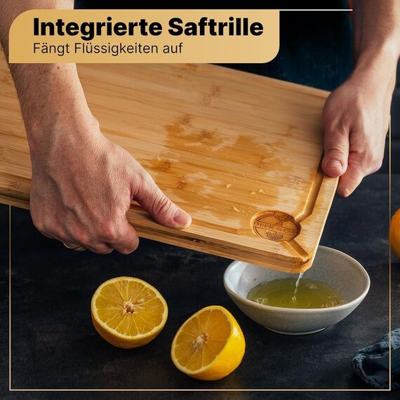 Deer & Oak Schneidebrett Holz – XXL Bambusbrett 44x30x2cm, Vorgeölt & Wasserabweisend, Messerfreundliches Küchenbrett für Fleisch, Gemüse & Brot