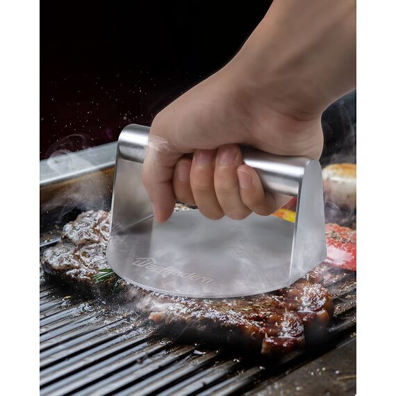 Warmodern Burgerpresse, 5,5 Zoll Round Edelstahl Smash Burger Press, Professionelles Edelstahl Burgerpresse Grillzubehör für Flat Top Grill, Hamburgerpresse und Squeeze Grease, Leicht zu Reinigen