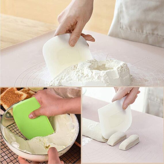 Teigschaber Teigschaberkarte Silikon,Dough Scraper card Spatelset für Kuchen, Pizza, Brotschneiden, Küchenbedarf für Brot Backen Kuchen Enthusiasten Anfänger Profi Bäcker 3 Stück(Weiß+Grün+Rosa)