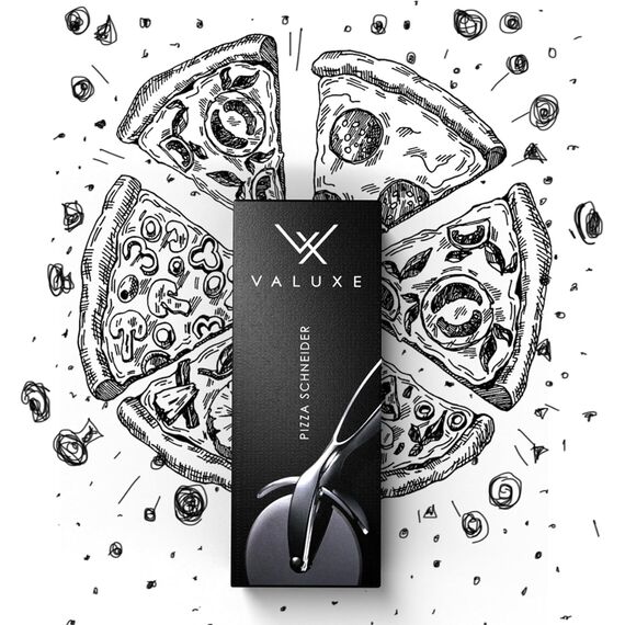 VALUXE® Pizzaschneider aus Edelstahl - Pizzaroller scharf & spülmaschinenfest - Professioneller Pizza-Cutter Roller inkl. Klingenschutz - Pizzamesser Rad