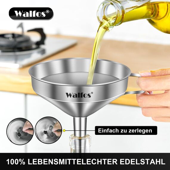 WALFOS® Trichter Edelstahl mit 2 abnehmbaren Sieben, 10.4cm trichter küche für die Übertragung von flüssigen Zutaten