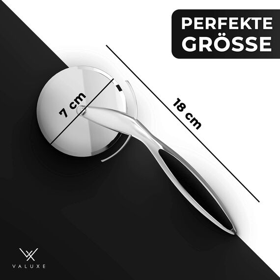VALUXE® [Das Original] Pizzaschneider aus Edelstahl - Pizzaroller scharf & spülmaschinenfest - Professioneller Pizza-Cutter Roller mit rutschfestem Griff, Pizzamesser Rad