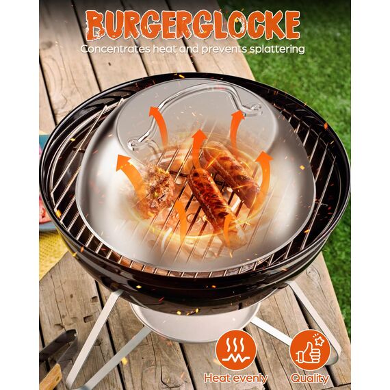 Warmodern Burgerpresse Set 3-TLG aus Edelstahl inkl.5,5 Zoll Round Smash Burger Press, Burgerglocke, Wender, Professionelles Edelstahl Burgerpresse Grillzubehör für Leckere Hamburger, Pattie