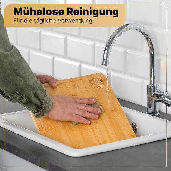 Deer & Oak Schneidebrett Holz – XXL Bambusbrett 44x30x2cm, Vorgeölt & Wasserabweisend, Messerfreundliches Küchenbrett für Fleisch, Gemüse & Brot