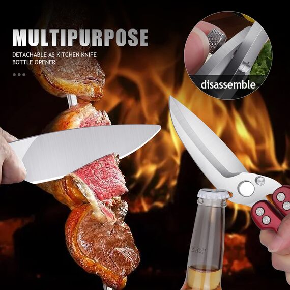 DRAGON RIOT Geflügelschere Abnehmbare, Heavy Duty Fleischschere, Mehrzweck-Küchenschere zum Schneiden von Knochen, Fleisch, Geflügel, Gemüse, Meeresfrüchte und Pizza, Knochenschere Rot