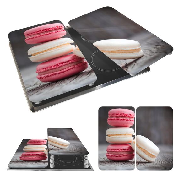 WENKO Herdabdeckplatte Universal Mod. Macarons, höhenverstellbar für alle Herdarten, Schneidebrett und Spritzschutz, Glas, 30 x 52 cm, 2-teilig