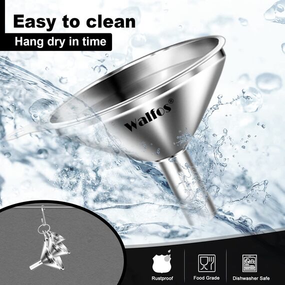 Walfos® Trichter Edelstahl, 3 Stück Mini Trichter Küche geeignet zum Umfüllen von Flüssigkeiten und, kleine Flaschen wie Öl, Salz, Zucker, Parfümflaschen, ätherische Öle