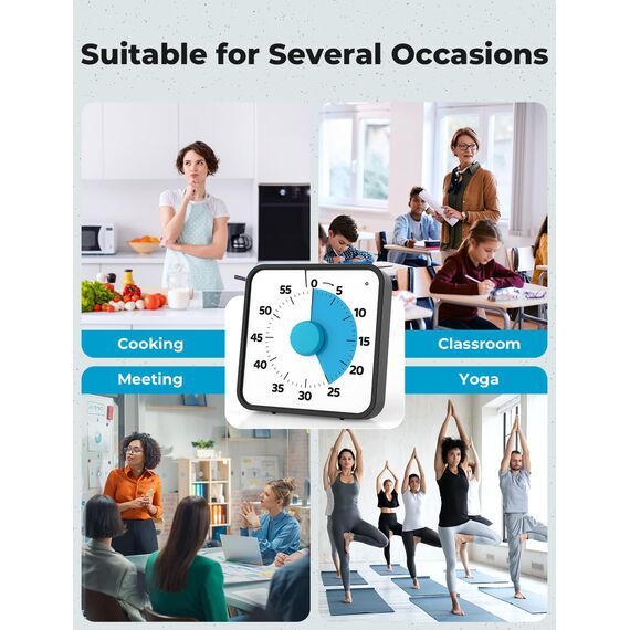 LIORQUE 19cm Visueller Timer 60 Minuten Countdown Timer mit großem Bildschirm für Kinder und Erwachsene Leiser Kurzzeitmesser für Küche Schule Büro Batterie inklusive (Dunkelblau, XL)