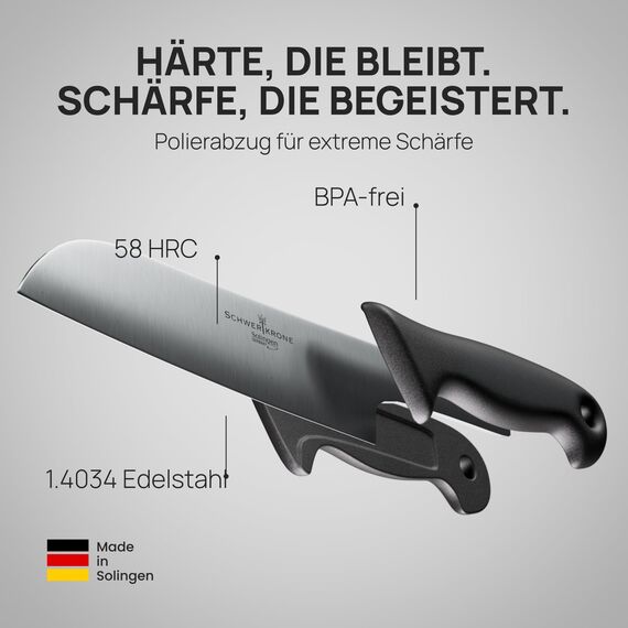 Schwertkrone® Santoku Messer [MADE IN SOLINGEN - GERMANY] - Filetiermesser Fisch - Santokumesser Fischmesser Fleischmesser extrem Scharf - Kochmesser Küchenmesser scharf - Chef Knife (Klinge: 17cm)