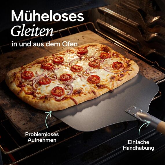 Blumtal Pizzaschieber 30,5x30,5 cm Fläche + abnehmbarer Holzgriff 24,5 cm - Pizzaschaufel ultra robust - Pizza Wender/Brotschieber - Zubehör Pizza Schaufel mit Aufhängehook - Pizzaschieber Holz