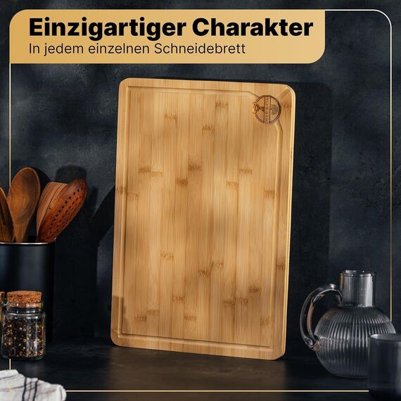 Deer & Oak Schneidebrett Holz – XXL Bambusbrett 44x30x2cm, Vorgeölt & Wasserabweisend, Messerfreundliches Küchenbrett für Fleisch, Gemüse & Brot