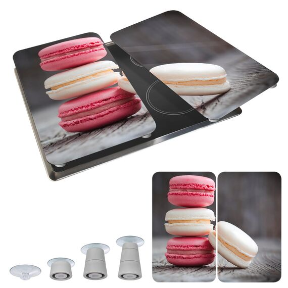 WENKO Herdabdeckplatte Universal Mod. Macarons, höhenverstellbar für alle Herdarten, Schneidebrett und Spritzschutz, Glas, 30 x 52 cm, 2-teilig