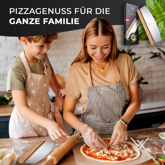 VALUXE Premium Pizzamesser aus Edelstahl & Holz - Profi Pizzaschneider Wiegemesser effektiver als Pizzaroller Handlicher 32cm Pizza Cutter - Pizza Messer für gleichmäßiges Schneiden