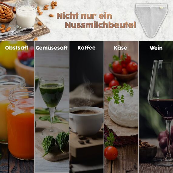 DuEco Nussmilchbeutel mit 2 Stück für Bio Nussmilch & Pflanzenmilch - Mehrzweck Passiertuch für hausgemachten Käse, Obstsaft und Gemüsesaft (2er Set | V-förmige Beutel (28 x 30cm))