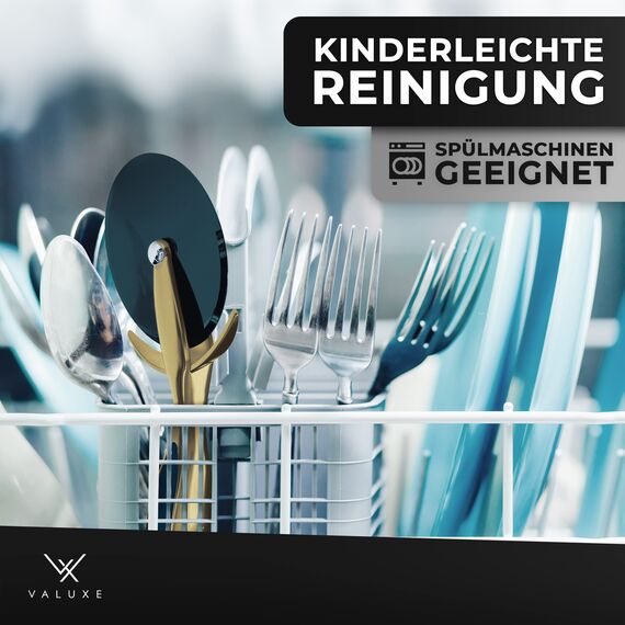 VALUXE® Pizzaschneider aus Edelstahl [Golden Original] - Pizzaroller scharf & spülmaschinenfest - Professioneller Pizza-Cutter Roller mit rutschfestem Griff, Pizzamesser Rad