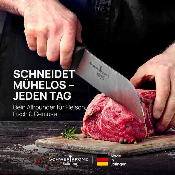 Schwertkrone® Santoku Messer [MADE IN SOLINGEN - GERMANY] - Filetiermesser Fisch - Santokumesser Fischmesser Fleischmesser extrem Scharf - Kochmesser Küchenmesser scharf - Chef Knife (Klinge: 17cm)