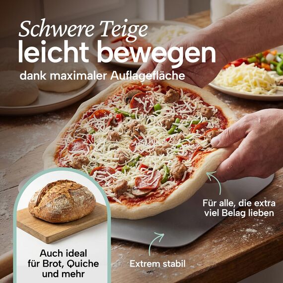 Blumtal Pizzaschieber 30,5x30,5 cm Fläche + abnehmbarer Holzgriff 24,5 cm - Pizzaschaufel ultra robust - Pizza Wender/Brotschieber - Zubehör Pizza Schaufel mit Aufhängehook - Pizzaschieber Holz