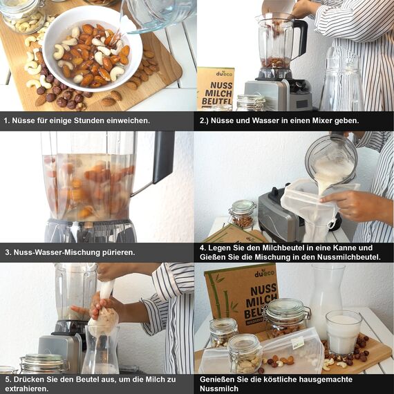 DuEco Nussmilchbeutel mit 2 Stück für Bio Nussmilch & Pflanzenmilch - Mehrzweck Passiertuch für hausgemachten Käse, Obstsaft und Gemüsesaft (2er Set | V-förmige Beutel (28 x 30cm))