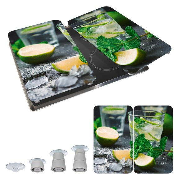 WENKO Herdabdeckplatte Universal Mod. Mojito, höhenverstellbar für alle Herdarten, Schneidebrett und Spritzschutz, Glas, 30 x 52 cm, 2-teilig