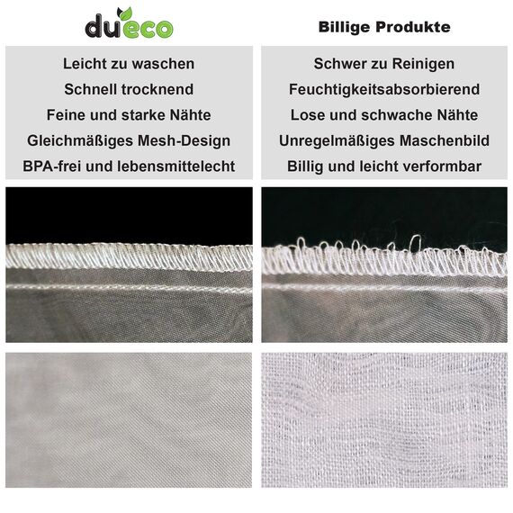 DuEco Nussmilchbeutel mit 2 Stück für Bio Nussmilch & Pflanzenmilch - Mehrzweck Passiertuch für hausgemachten Käse, Obstsaft und Gemüsesaft (2er Set | V-förmige Beutel (28 x 30cm))
