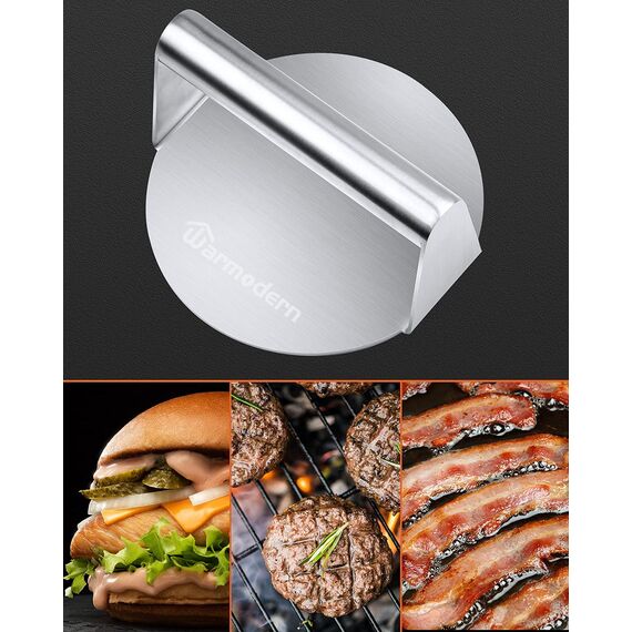 Warmodern Burgerpresse, 5,5 Zoll Round Edelstahl Smash Burger Press, Professionelles Edelstahl Burgerpresse Grillzubehör für Flat Top Grill, Hamburgerpresse und Squeeze Grease, Leicht zu Reinigen