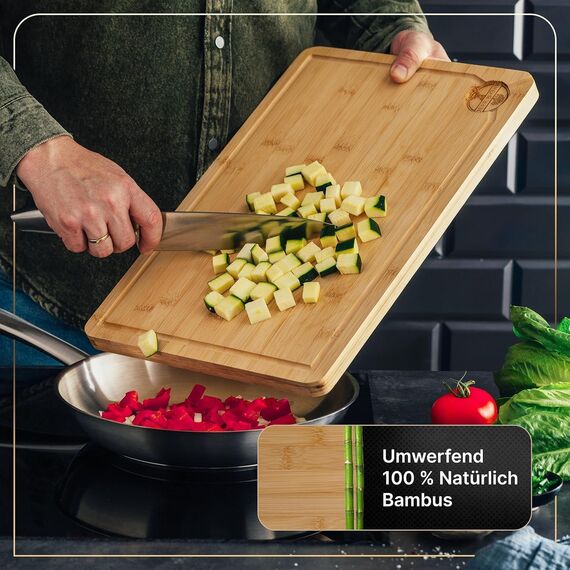 Deer & Oak Schneidebrett Holz – XXL Bambusbrett 44x30x2cm, Vorgeölt & Wasserabweisend, Messerfreundliches Küchenbrett für Fleisch, Gemüse & Brot