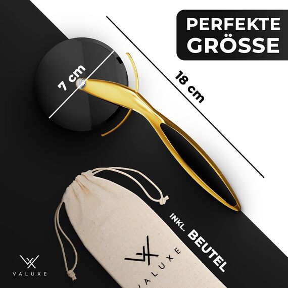 VALUXE® Pizzaschneider aus Edelstahl [Golden Original] - Pizzaroller scharf & spülmaschinenfest - Professioneller Pizza-Cutter Roller mit rutschfestem Griff, Pizzamesser Rad