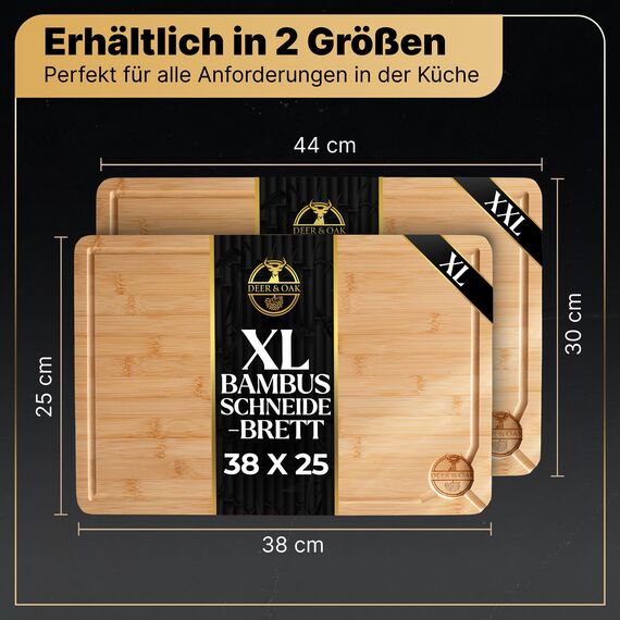 Deer & Oak Schneidebrett Holz – XXL Bambusbrett 44x30x2cm, Vorgeölt & Wasserabweisend, Messerfreundliches Küchenbrett für Fleisch, Gemüse & Brot