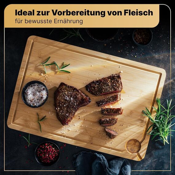 Deer & Oak Schneidebrett Holz – XXL Bambusbrett 44x30x2cm, Vorgeölt & Wasserabweisend, Messerfreundliches Küchenbrett für Fleisch, Gemüse & Brot