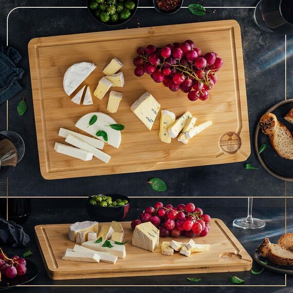 Deer & Oak Schneidebrett Holz – XXL Bambusbrett 44x30x2cm, Vorgeölt & Wasserabweisend, Messerfreundliches Küchenbrett für Fleisch, Gemüse & Brot