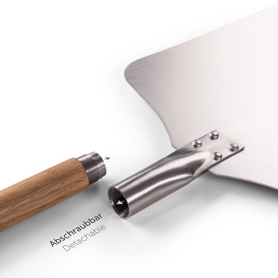 Blumtal Pizzaschieber 30,5x30,5 cm Fläche + abnehmbarer Holzgriff 46,5 cm - Pizzaschaufel ultra robust - Pizza Schieber/Brotschieber - Pizza Zubehör Pizzaheber mit Aufhängehook