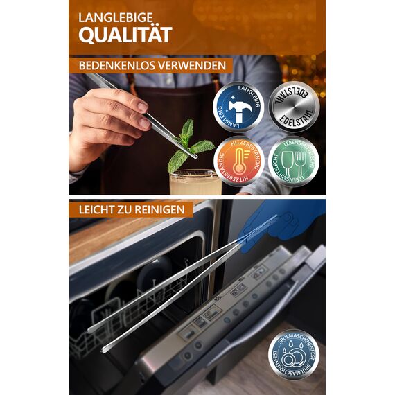 4smile Kochpinzette, 2 Stück Set - Kochpinzette Edelstahl, 30 cm lang, Pinzette Küche - Grillpinzette rund zum Kochen und Braten + Küchenpinzette spitz zum Dekorieren