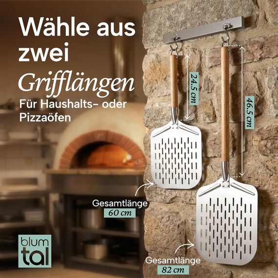Blumtal Pizzaschieber perforiert 30,5x30,5 cm Fläche + Holzgriff 46,5 cm - Pizzaschaufel perforiert aus Anti-Haft Aluminium & Edelstahl - Pizza Schieber/Brotschieber - Pizza Zubehör Pizzaheber