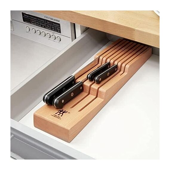 ZWILLING Schubladen-Einsatz für Küchenmesser, Messerhalter aus Holz, Aufbewahrung für 8 Messer, Braun