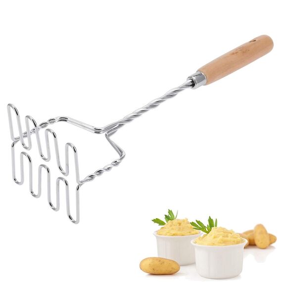 Westmark Kartoffelstampfer, Länge: 34 cm, Rostfreier Edelstahl/Holz, Silber/Hellbraun, 61272270