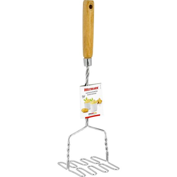 Westmark Kartoffelstampfer, Länge: 34 cm, Rostfreier Edelstahl/Holz, Silber/Hellbraun, 61272270