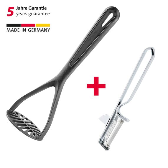 Westmark Kartoffelstampfer Gentle + Sparschäler Famos, Kunststoff/Rostfreier Edelstahl/Stahl, Schwarz/Silber, 286322E7
