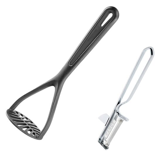 Westmark Kartoffelstampfer Gentle + Sparschäler Famos, Kunststoff/Rostfreier Edelstahl/Stahl, Schwarz/Silber, 286322E7