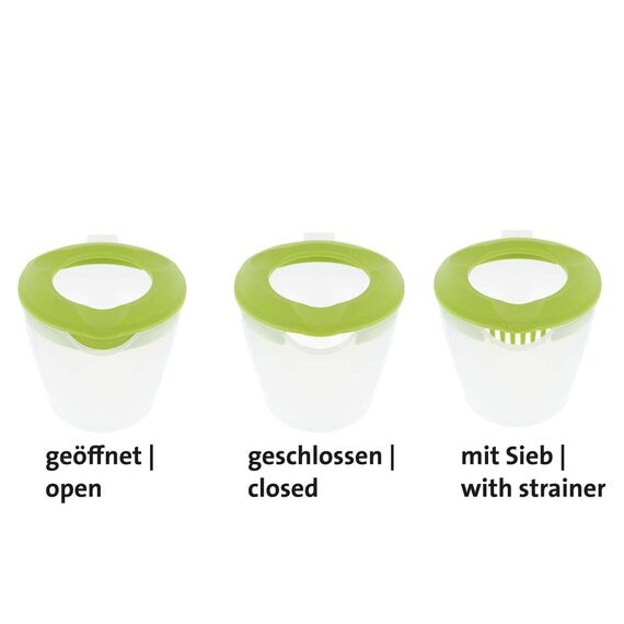 Westmark Rührbecher mit Spritzschutz, Deckel und Ausgießer, Kunststoff, Füllvolumen: 1,4 Liter, Helena, Transparent/Apfelgrün, 3105227A, 19.5 x 15 x 14.8 cm