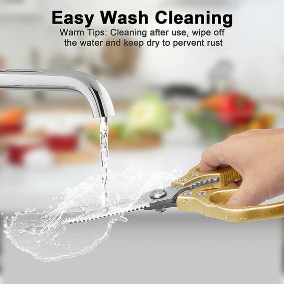 CGBE Küchenschere, Haushaltsschere aus Edelstahl, Strapazierfähig, Spülmaschinenfest, Allzweckschere, Scharfe Kochschere für Küche, Huhn, Geflügel, Fisch, Fleisch, Kräuter, Gold