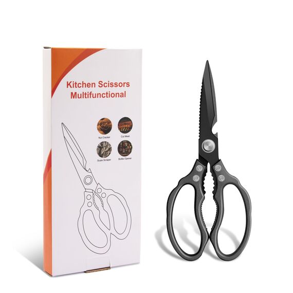 CGBE Küchenschere, Haushaltsschere aus Edelstahl, Strapazierfähig, Spülmaschinenfest, Allzweckschere, Scharfe Kochschere für Küche, Huhn, Geflügel, Fisch, Fleisch, Kräuter, Ganz Schwarz