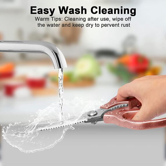 CGBE Küchenschere, Haushaltsschere aus Edelstahl, Strapazierfähig, Spülmaschinenfest, Allzweckschere, Scharfe Kochschere für Küche, Huhn, Geflügel, Fisch, Fleisch, Kräuter, Rosa Gold