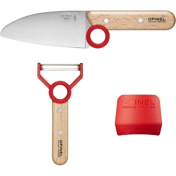 Opinel Le petit Chef - Kinder Kochmesser Set - 3 teilig - Kochmesser - Fingerschutz - Sparschäler - rostfrei