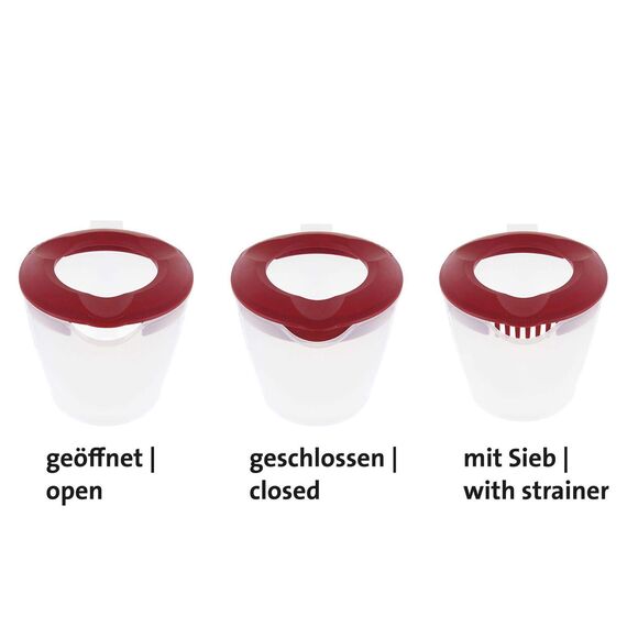 Westmark Rührbecher/Messkanne mit Spritzschutz, Deckel und Ausgießer, Kunststoff, Füllvolumen: 1,4 Liter, Helena, Transparent/Rot, 3105227R