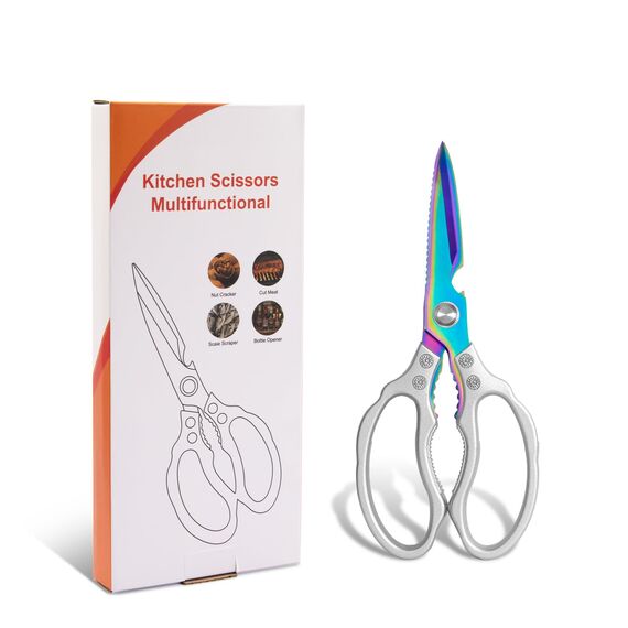 CGBE Multifunktionale Küchenschere aus Edelstahl: Scharfe Haushaltsschere Spülmaschinenfest für Küche - Allzweckschere für Huhn Geflügel Fisch Fleisch Kräuter - Mehrfarbig